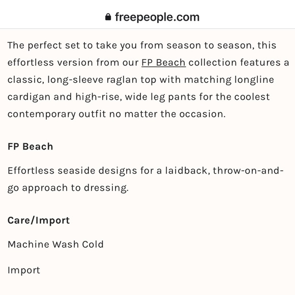 FP BEACH Ivory 3pc Lounge Set Longline Cardigan, L/S Top & Wide Leg Pants Sm - Picture 2 of 8